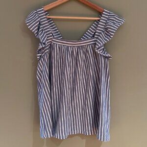 Lauren Conrad Striped Gray Ruffle Sleeve Top Size Large